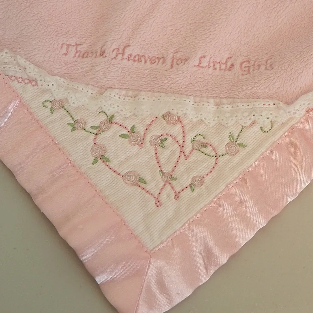 Carters Satin Pink Thank Heaven For Little Girls Baby Blanket Soft Plush Chamois